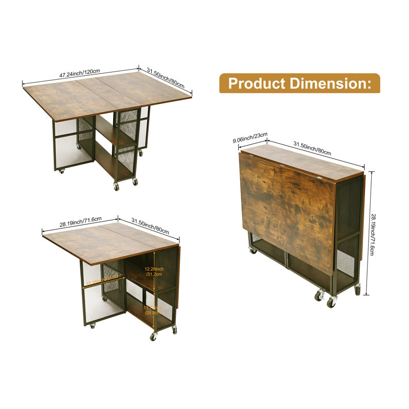 Looife 47.24'' Folding Table, Collapsible Transformer Dinner Table with ...